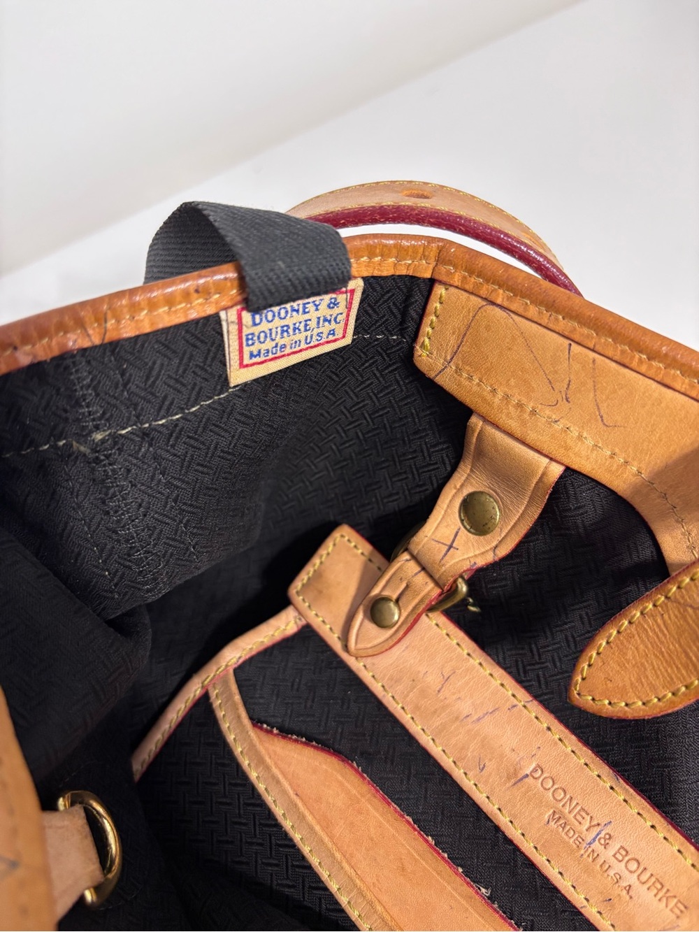 Vintage Dooney & Bourke **PROJECT** black cabriolet Tote Vachetta USA Distressed - Picture 12 of 16